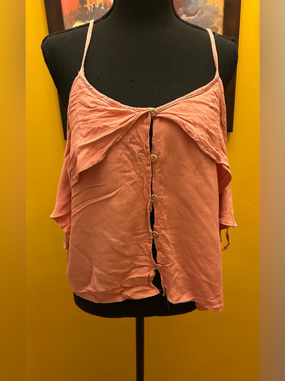Charlotte Russe Salmon Pink Gauzy Flutter Sleeve Button Front Top Size XL